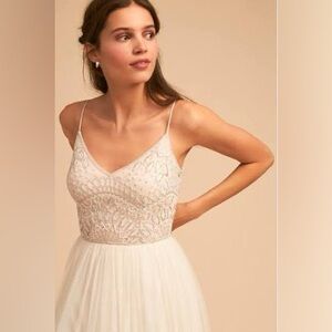 Anthropologie Adrianna Papell Ivory Beaded Spaghetti Strap Wedding Dress